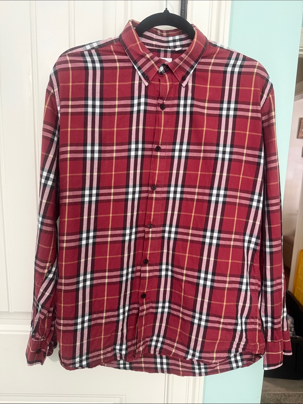 Burberry Red and Black Plaid Button-Down Shirt
